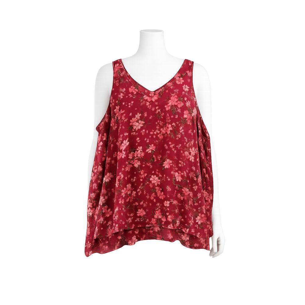 Lane Bryant Women’s Wine Floral Double Layer Chiffon Swing Tank Top - Size 30/32
